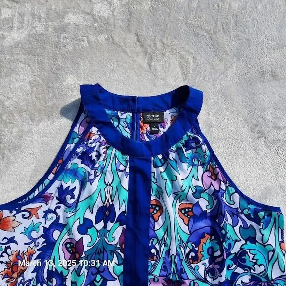 Nicole Miller Sz Large Multicolor Floral Sleeveless High Low Hem Button Back Top - Picture 7 of 11